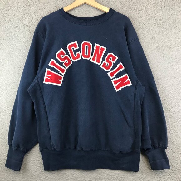 Vintage Champion Reverse Weave Wisconsin Badger Sweatshirt XL Blue Crewneck